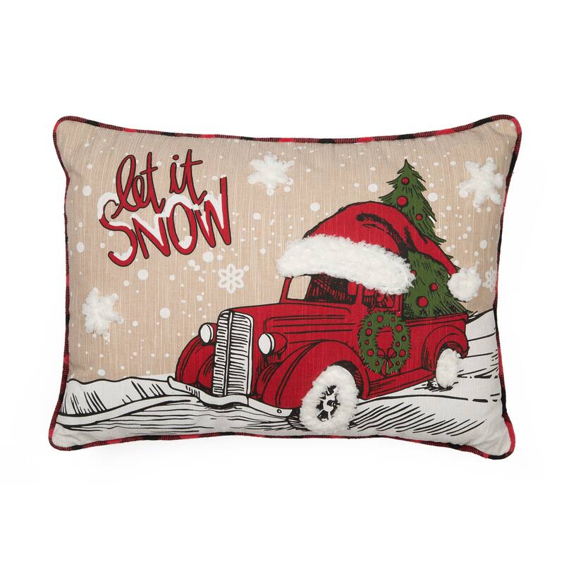 Let It Snow Embroidered Softy Tufted Snow Christmas Car Pillow, 13 by 18-Inch