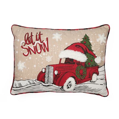 Let It Snow Embroidered Softy Tufted Snow Christmas Car Pillow, 13 by 18-Inch