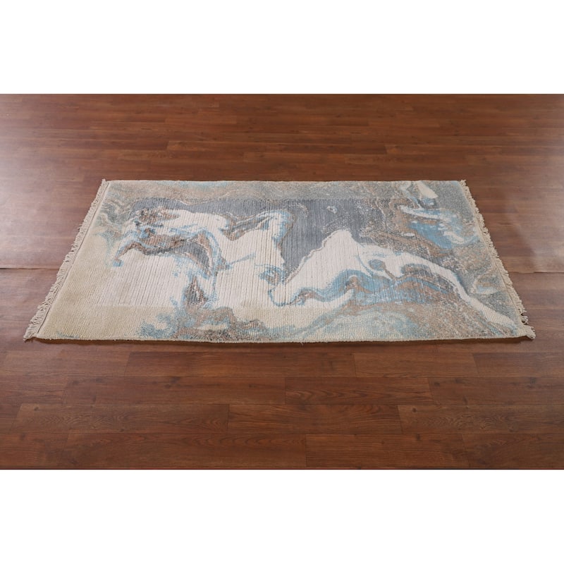 Modern Accent Rug Handmade Indian Wool Carpet - 2'8"x 4'9"