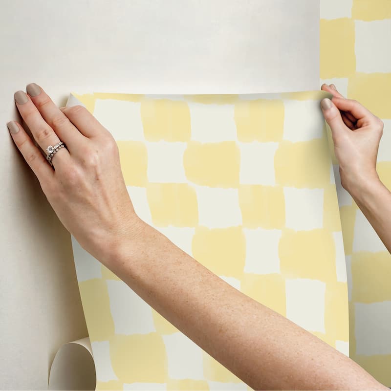 RoomMates Tess Watercolor Checker Pale Yellow Peel and Stick Wallpaper