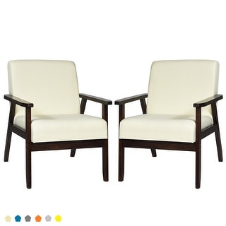 Costway Set of 2 Fabric Accent Armchair Solid Wood Upholstered Lounge - See Details