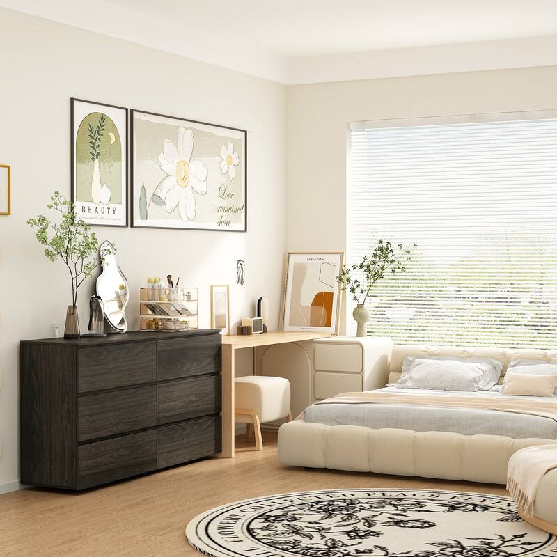 FUFU&GAGA 59" Modern Space Saving 6 Drawer Double Dresser Buffet Sideboard Chest