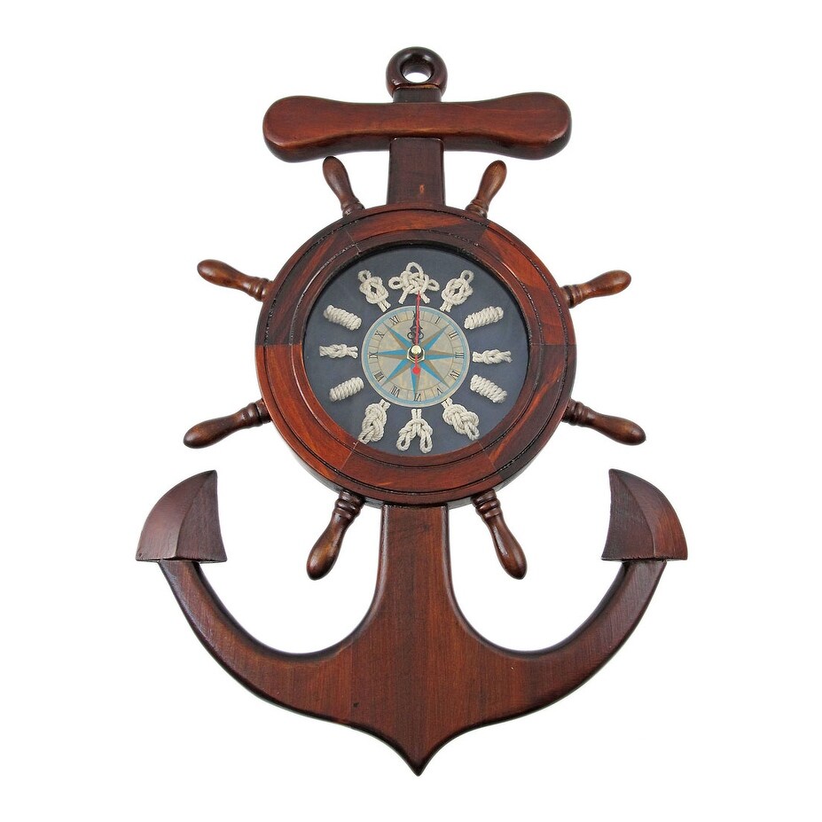 Wooden Ships Wheel Anchor Sailors Knot Wall Clock Overstock 16962764