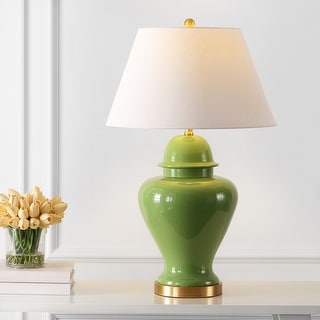 Watts 33" Ceramic/Iron Modern Classic LED Table Lamp, Green by JONATHAN Y