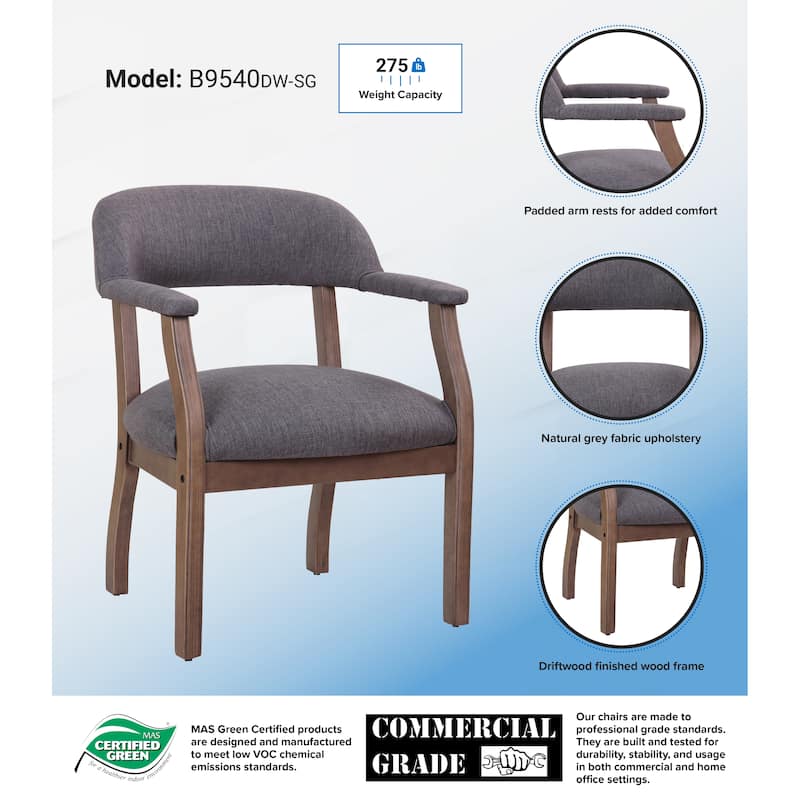 Boss Office Products Driftwood Captain's Guest Arm Chair - Without Casters