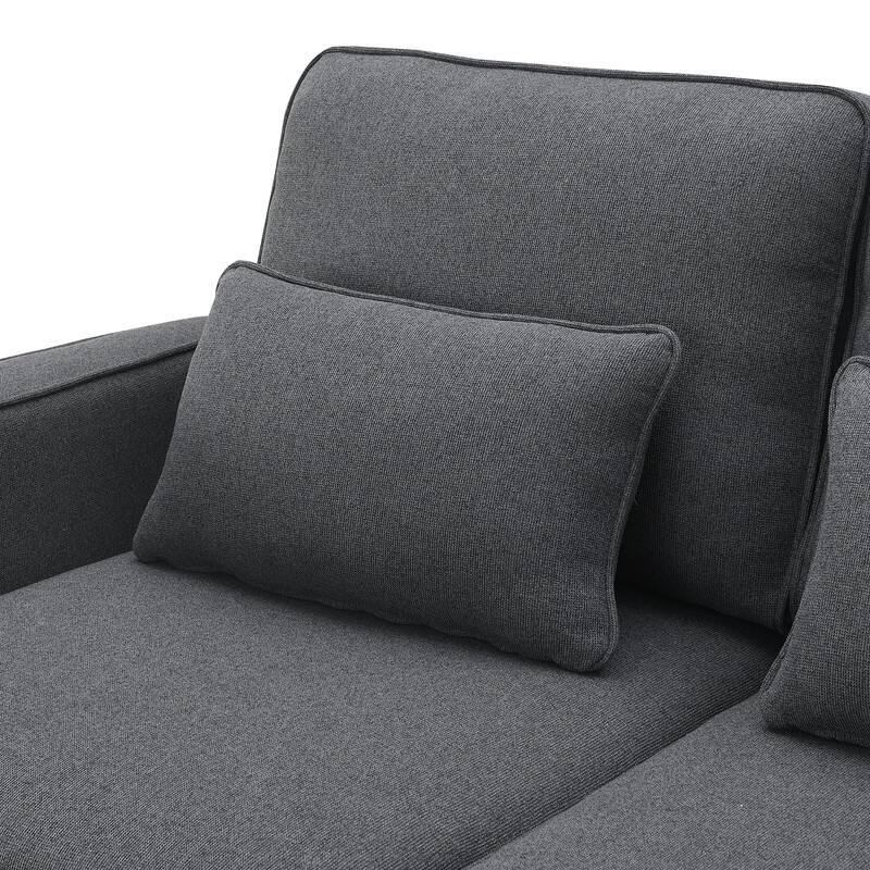 114.2" Modern Linen Fabric Sectional Sofa with Central Console, 2 Cupholders and Charging Station,4 Pillows