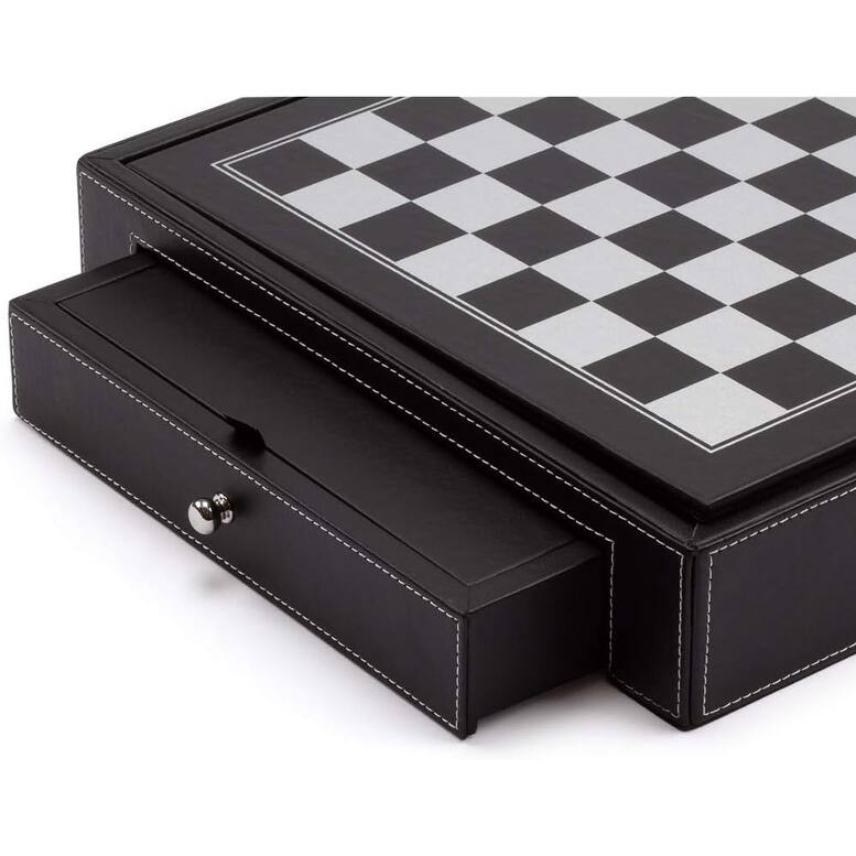 GSE™ 12.5" Premium Leather 5-in-1 Chess, Checkers, Backgammon, Chinese Checkers and Poker Dice Game Combo Set