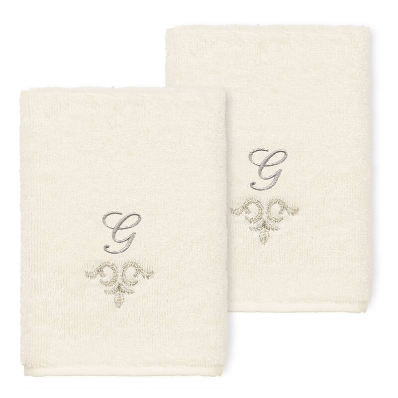 Authentic Hotel and Spa 100% Turkish Cotton Monica 2PC Embellished Washcloth Set - G - Cream