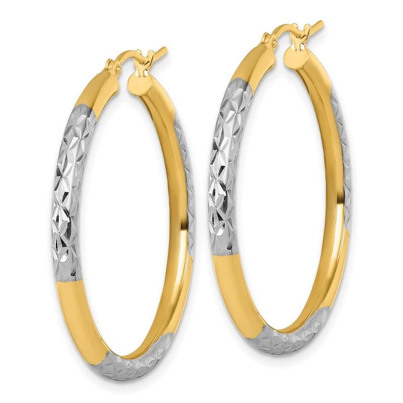 Curata 14k Yellow Gold Rhodium Sparkle Cut Hoop Earrings - 35x35mm