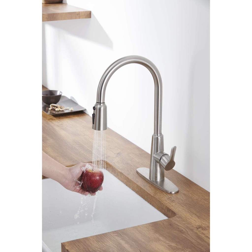 Kitchen Sink Faucet with Pull Out Sprayer,High Arc Sink Faucet,3 Way Setting Single Handle Kitchen Faucets with Deck Plate