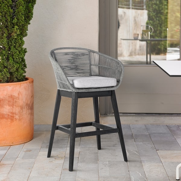 slide 2 of 71, Tutti Frutti Solid Eucalyptus Wood and Rope Outdoor Patio Counter or Bar Height Barstool 30" Gray/Black Set of 2