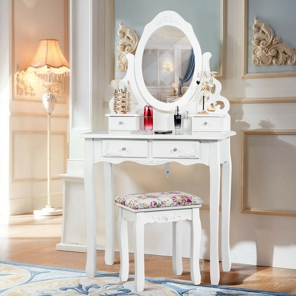 white wooden dressing table