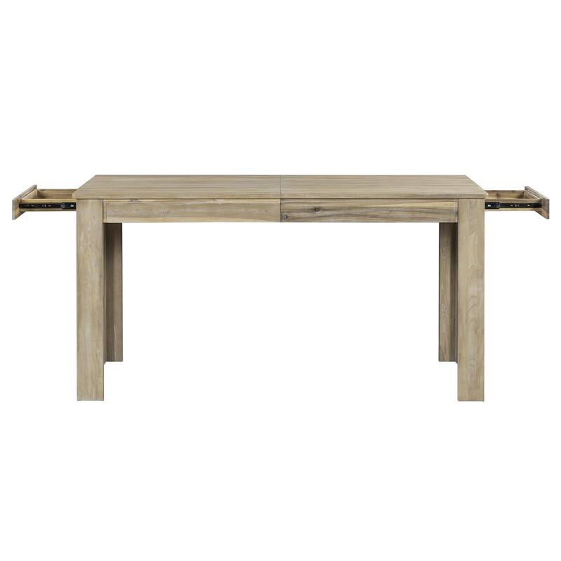 7-Piece Wooden Dining Table Set Mutifunctional Extendable Table with 12" Leaf and 2 Drawers, 6 Dining Chairs