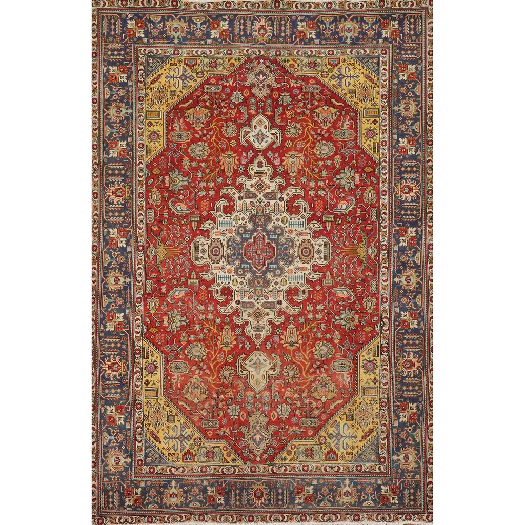 Hand Knotted Oriental 100% Wool Carpet Traditional Floral Red Tabriz Area Rug - 9' 3'' X 6' 9''