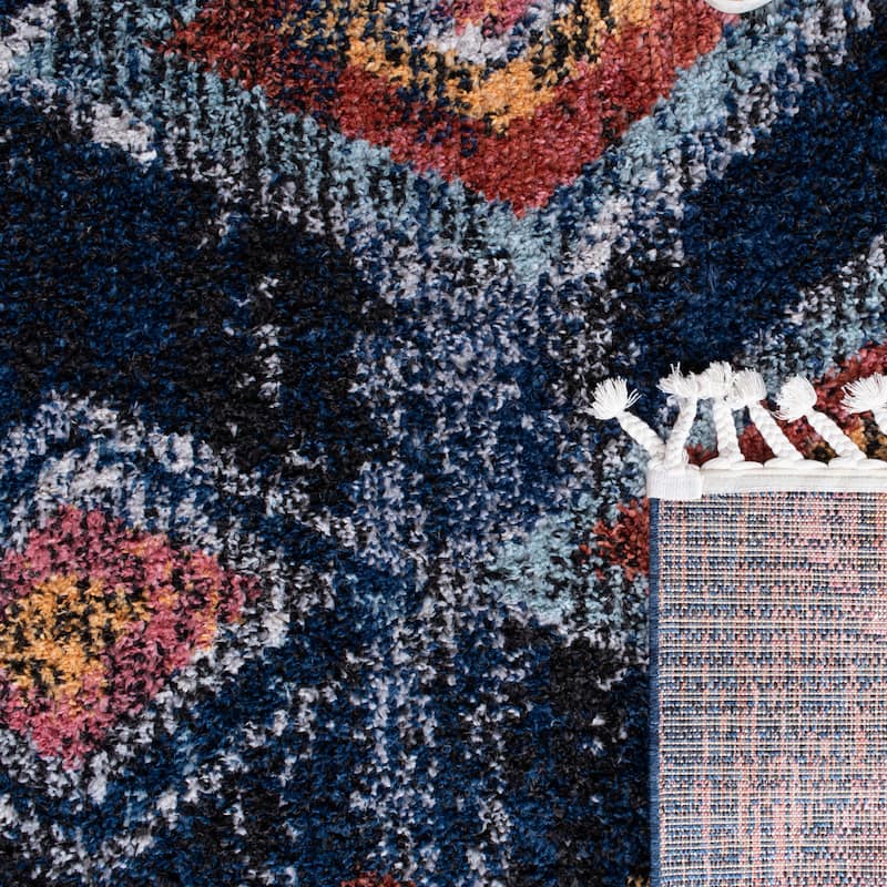 SAFAVIEH Morocco Bohemian & Eclectic Manilla Tribal Navy/Multi Polyester Rug