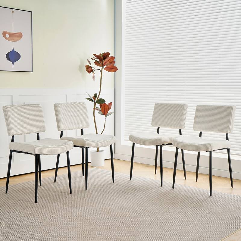 Modern Beige simple dining chair Fabric Upholstered Chairs home bedroom stool back dressing chair black metal legs(set o
