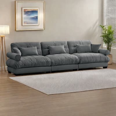 130" Velvet Modular 5-Seat Sofa with Cloud Cushion Sectional and Bolster Headrests