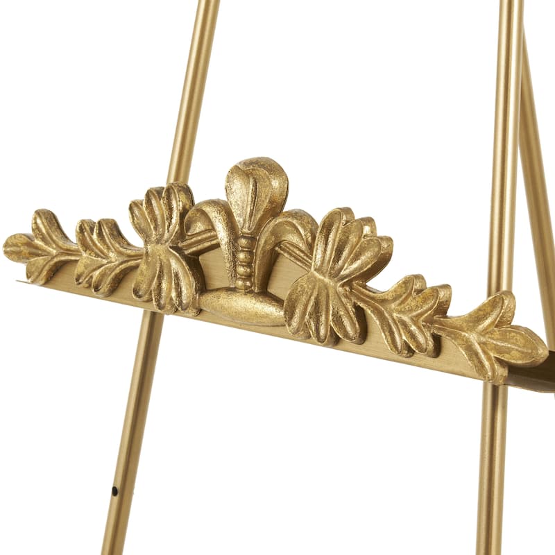 Metal Arched Foldable Display Easel with Vine Emblem - Roche River Decor - Gold - 19"W, 63"H