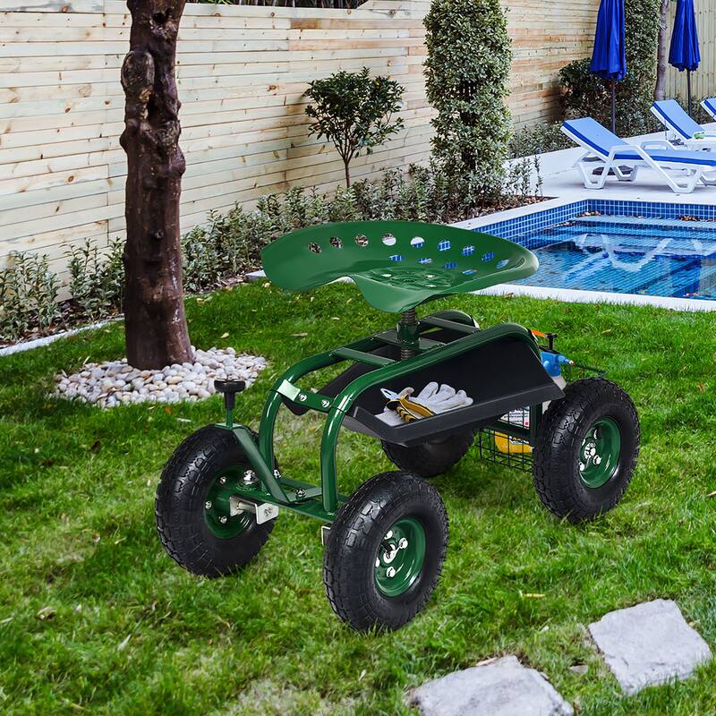 Costway Garden Cart Patio Wagon Rolling Work Seat with Tool Tray - See Details