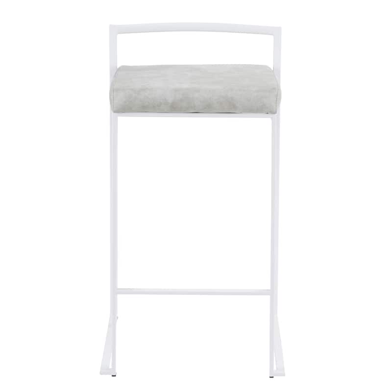 Lumisource Counter Stool in White with Grey Faux Leather - Set of 2 - 16"Lx17.5"Wx31"H