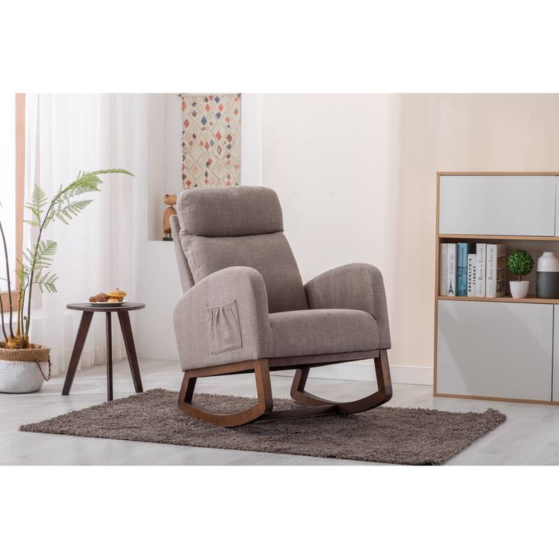 Modern 27" Upholstered Rocking Chair with Wood Legs and Side Pocket - Grey