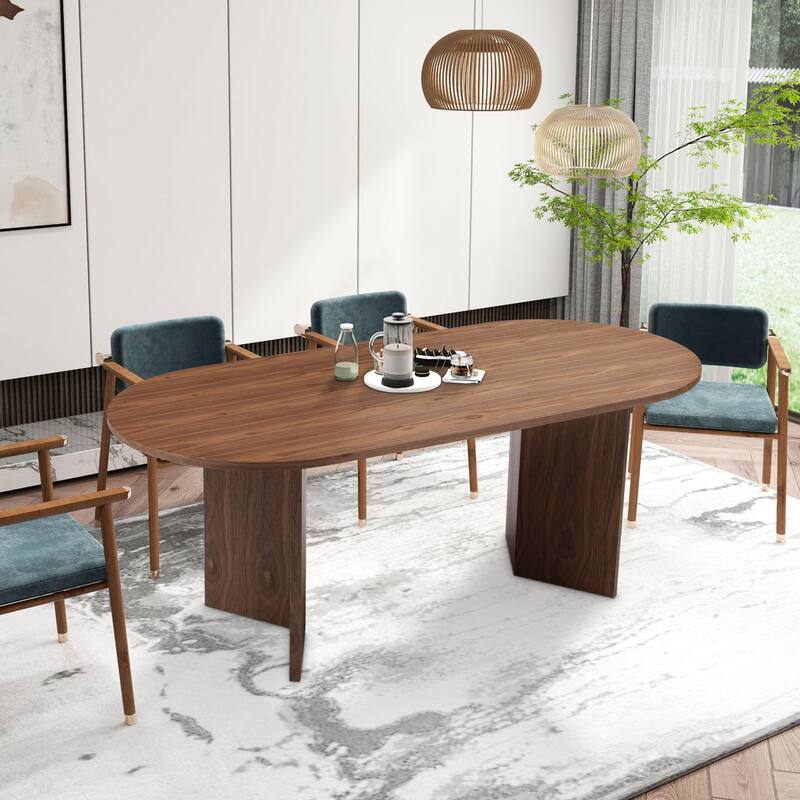 Oval 78in Walnut Kitchen Wood Dining Table for Dining Room - Overstock ...
