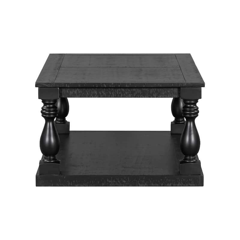 Vintage Coffee Table Featuring Artistic Vase Column Legs and Luxurious Pine Veneer for Timeless Charm