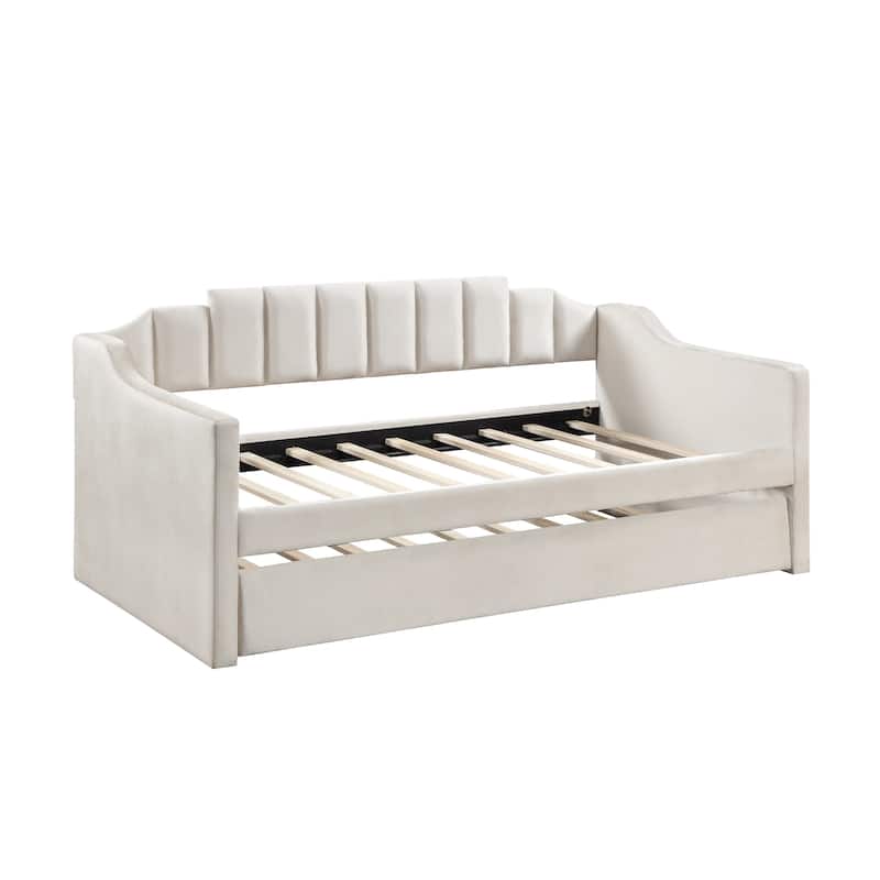 Modern Twin Size Upholstered Velvet Daybed with Trundle