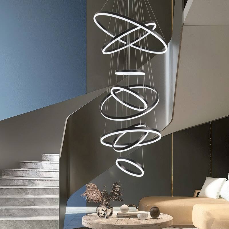 Modern Ring LED Chandelier Ring Adjustable Ceiling Light with Remote Control for High Ceilings