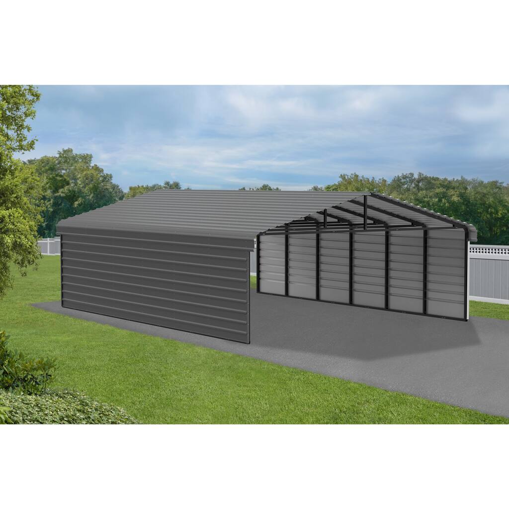 Arrow 20 x 29 ft Galvanized Steel Carport, with 2-Side Wall Kits Charcoal