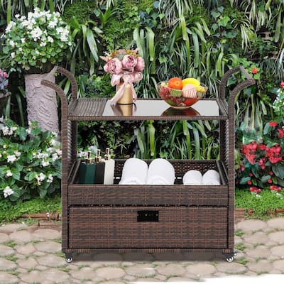 Outdoor Wicker Bar Cart