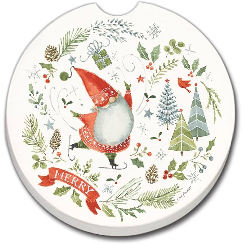 CounterArt Absorbent Stoneware Car Coaster, Jolly Gnome, Set of 2 - Multi