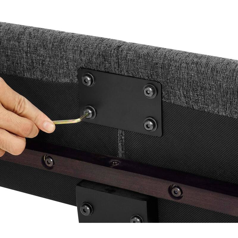 Charcoal Grey Upholstered King Size Platform Bed with Padded Headboard