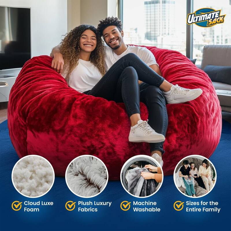 Ultimate Sack 6' Bean Bag Chair and Footstool, Oversized Lounger, Burgundy Suede