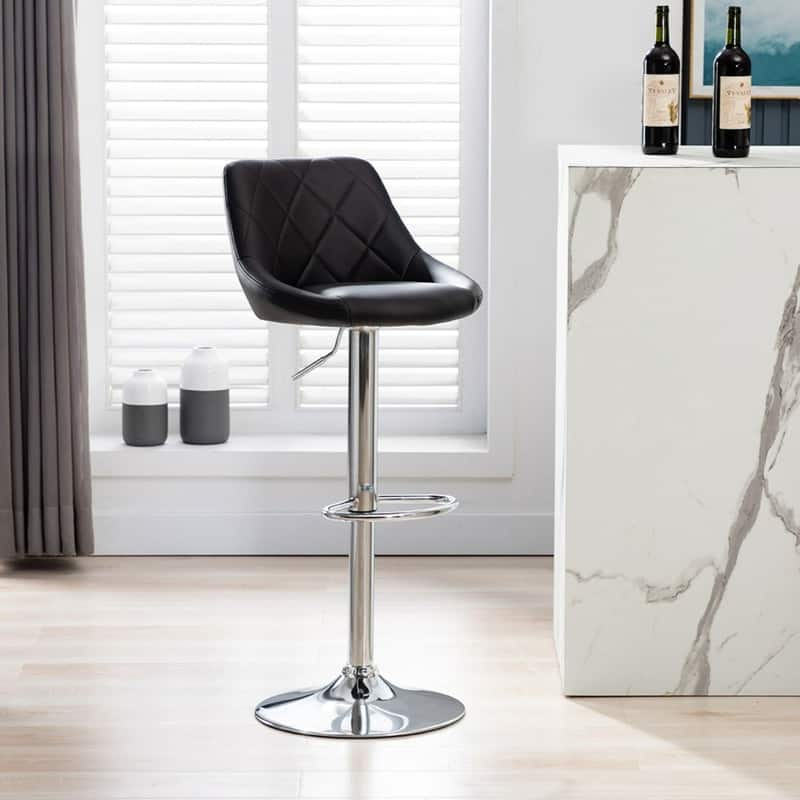 Porthos Home Rea Swivel Adjustable Height Bar Stool, PU Leather, Chrome Base