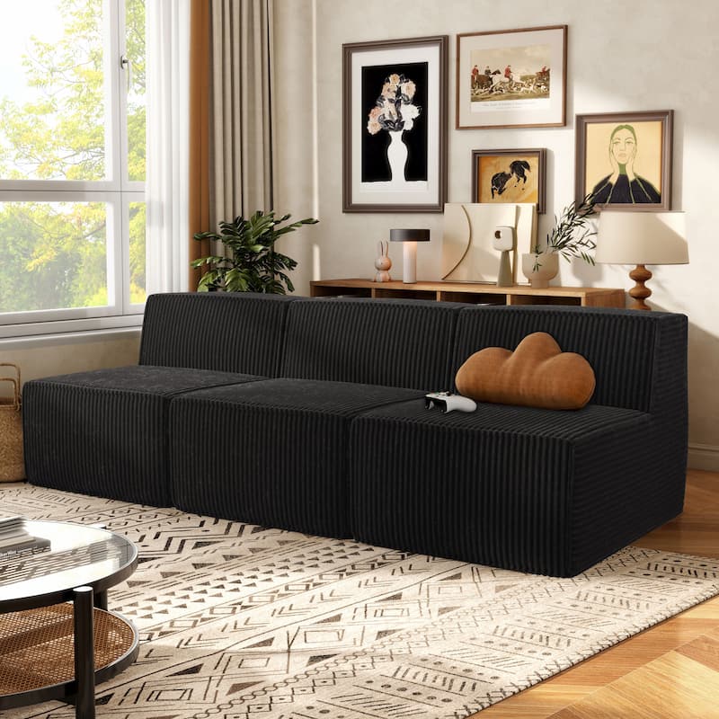 Furniture of America Navir Modern 3-Piece Chenille Foam Modular Sofa - Black - Armless