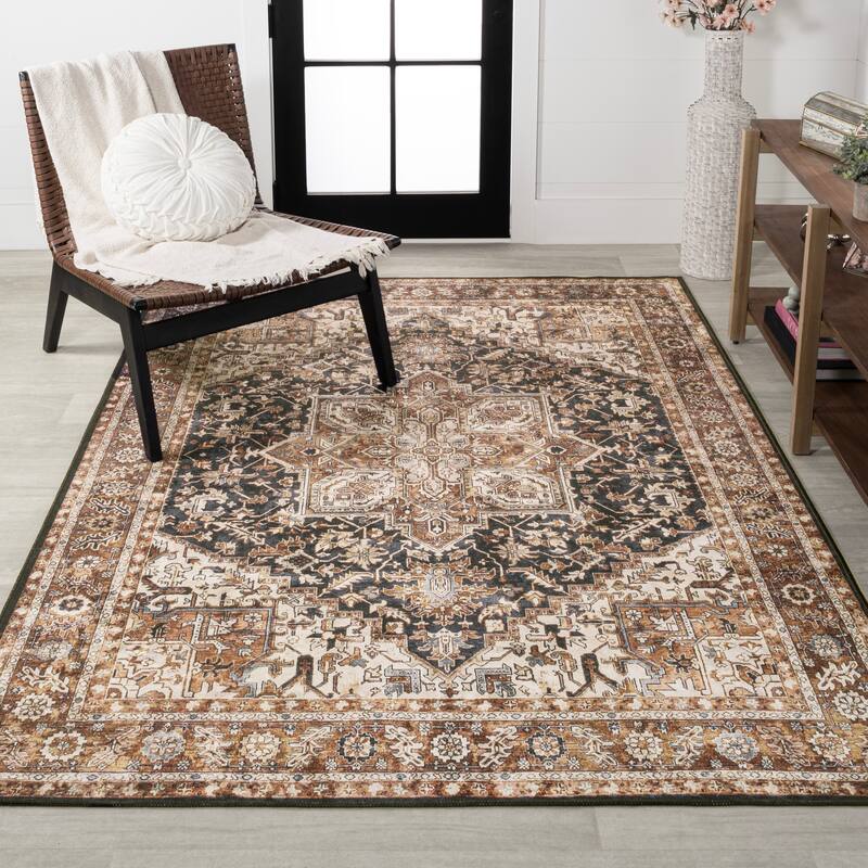 JONATHAN Y Kingdarr Mid-Century Medallion Chenille Machine-Washable Area Rug