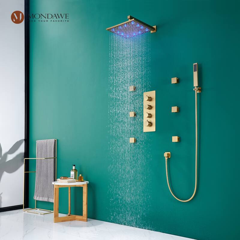 3 Functions Thermostatic LED Light Wall Mounted Shower System