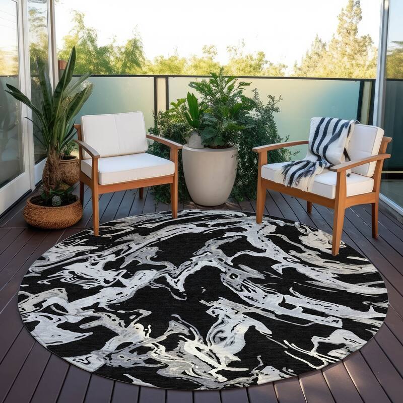 Machine Washable Indoor/ Outdoor Modern Wave Chantille Rug