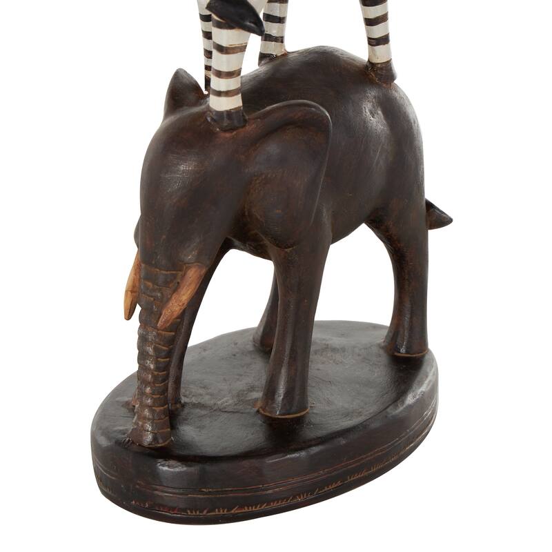 Black Polystone Stacked Safari Animals Decorative Sculpture with Round Base