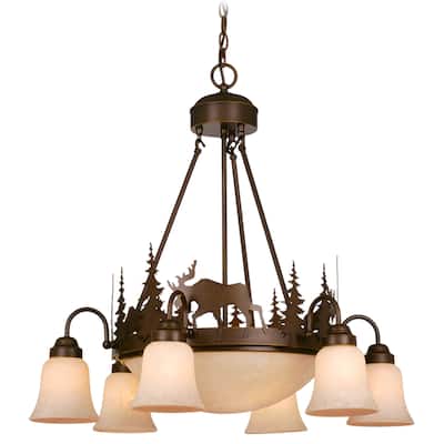 Yellowstone 9 Light Bronze Rustic Moose Chandelier - 28.5-in W x 27-in H x 28.5-in D