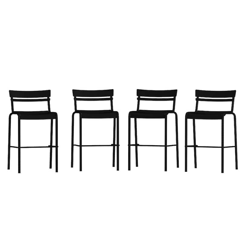 4PK Modern Commercial Grade 2 Slat Indoor/Outdoor Steel Bar Stool