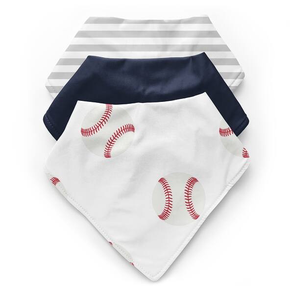slide 2 of 6, Baseball Sports Collection Fabric Bandana Baby Bibs (3 Pack Set) - Red and White Americana - 13.5 Inch x 11 Inch each