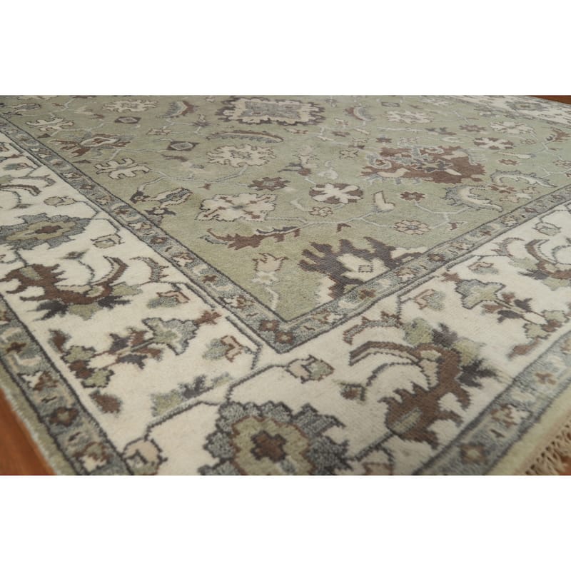 Green Floral Oushak Indian Area Rug Handmade Wool Carpet - 8'2" x 9'8" - Green - 8'2" x 9'8"