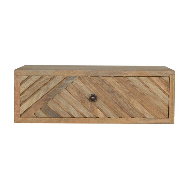HomeRoots 18" Natural Solid Wood Carved Geometric One Drawer Floating Nightstand