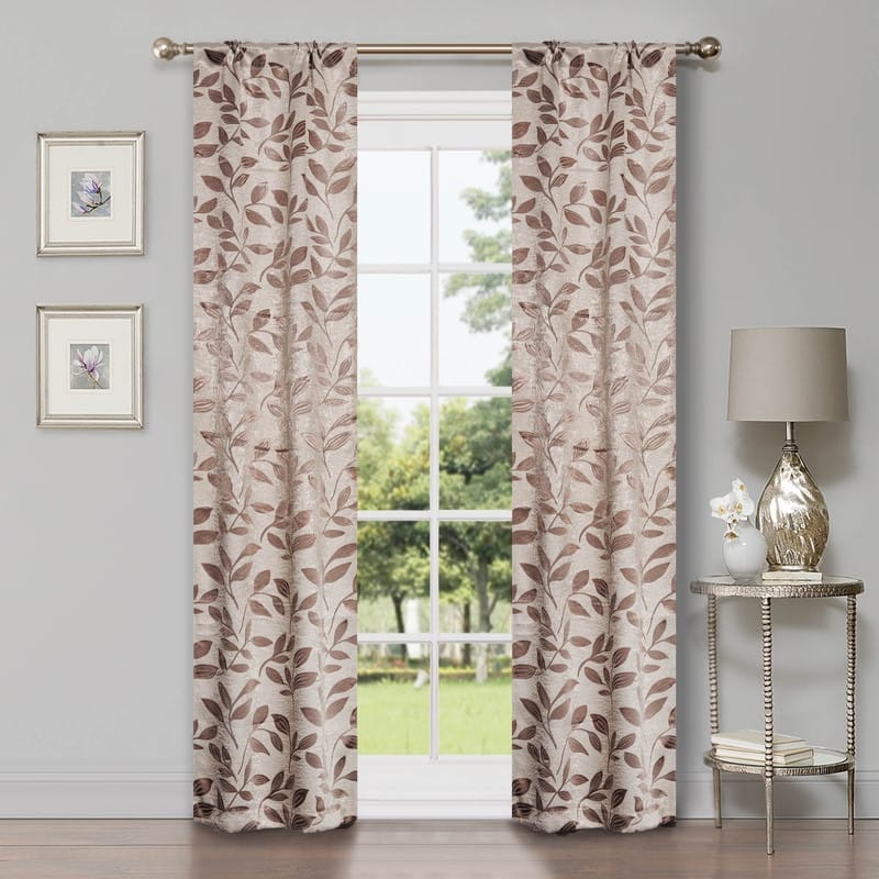 Superior Modern Bohemian Leaves Room Darkening Curtains with Grommets