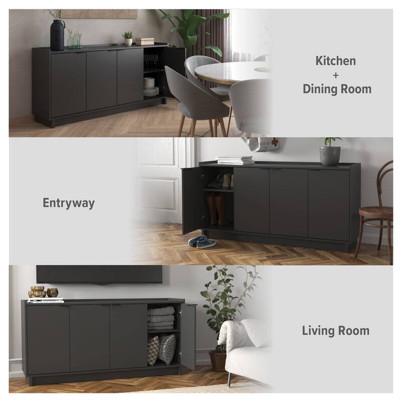 Prepac Simply Modern 4 Door 60" W x 30" H x 16" D Storage Cabinet - 60 in W x 30 in H x 16 in D
