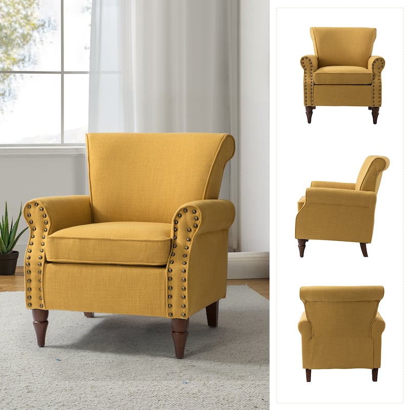 Nyctelius Upholstered Comfy Accent chair with Classic Turned Wooden Legs and Nailhead Trim by HULALA HOME