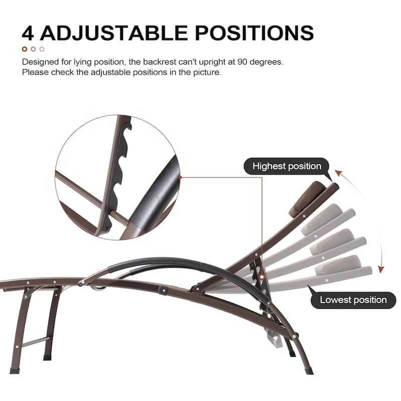 3-piece Outdoor Adjustable Aluminum Reclining Chaise Lounge Chairs with Wheels and Side Table Set
