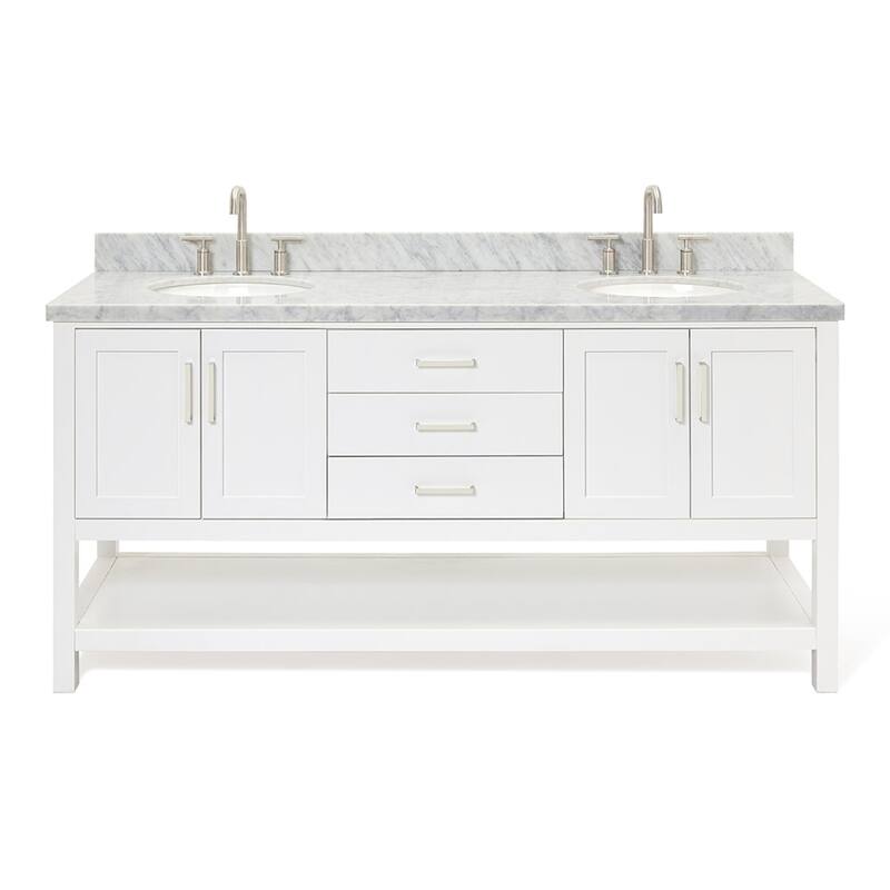 Ariel S073DCWOVO Magnolia 72" Free Standing Double Basin Vanity Set - White / Carrara White Top - Painted
